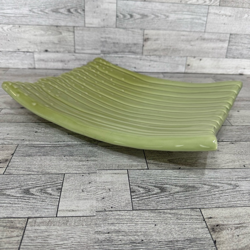 Crate&Barrel Green Asparagus Shaped Rectangular Serving Dish‎